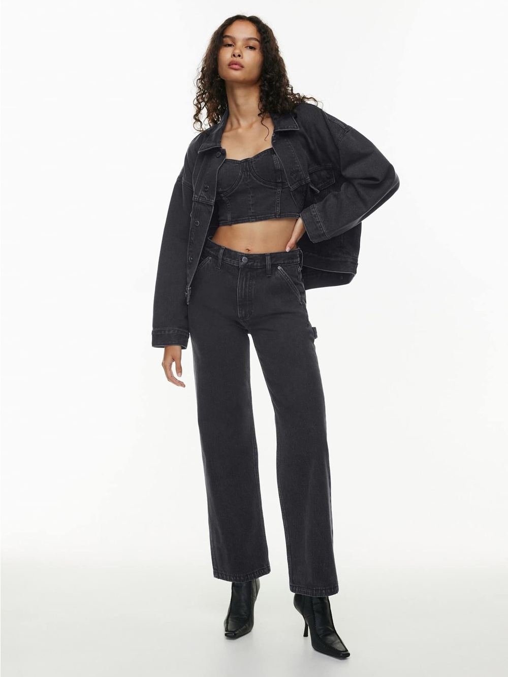 Denim Forum Farrah Wide-Leg High-Rise Carpenter Jeans — Black Eyeliner